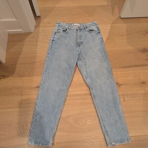 Zara Light Blue Denim Jacket with Gold Accents